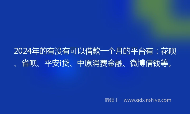 2024年的有没有可以借款一个月的平台有：花呗、省呗、平安i贷、中原消费金融、微博借钱等。