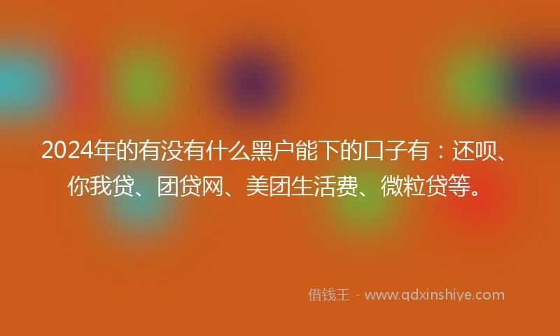 2024年的有没有什么黑户能下的口子有：还呗、你我贷、团贷网、美团生活费、微粒贷等。