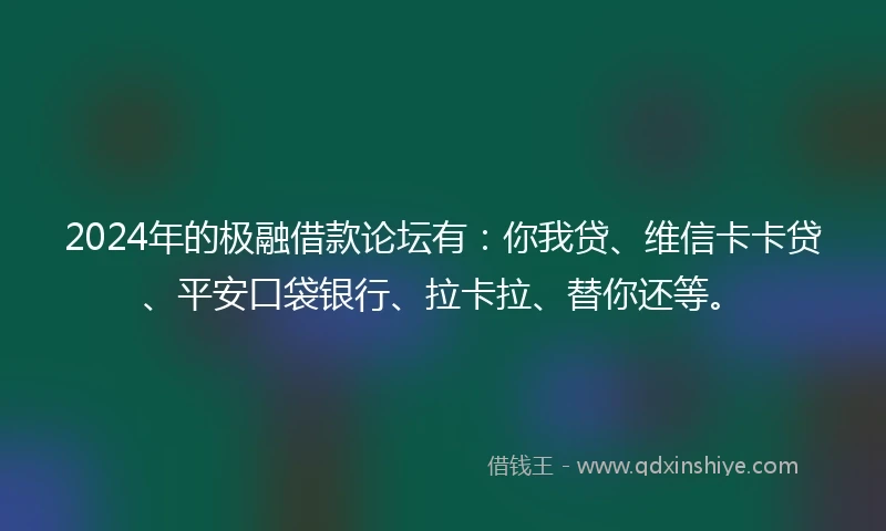 2024年的极融借款论坛有：你我贷、维信卡卡贷、平安口袋银行、拉卡拉、替你还等。