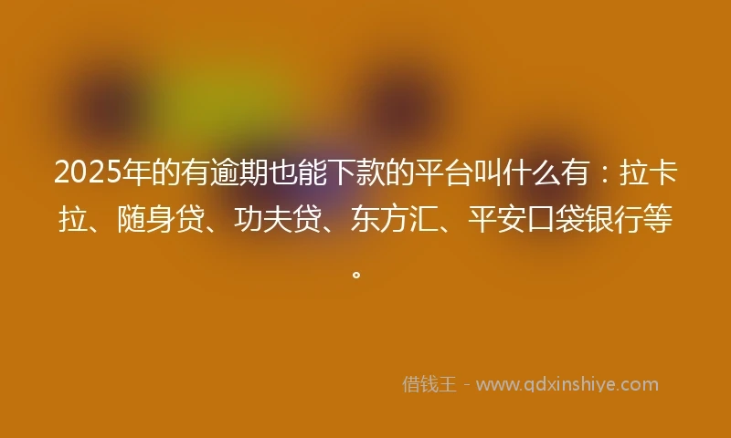 2025年的有逾期也能下款的平台叫什么有：拉卡拉、随身贷、功夫贷、东方汇、平安口袋银行等。