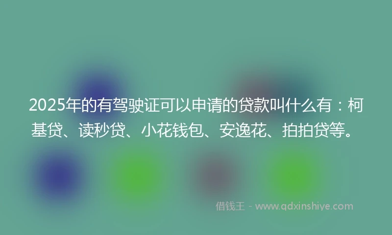 2025年的有驾驶证可以申请的贷款叫什么有：柯基贷、读秒贷、小花钱包、安逸花、拍拍贷等。