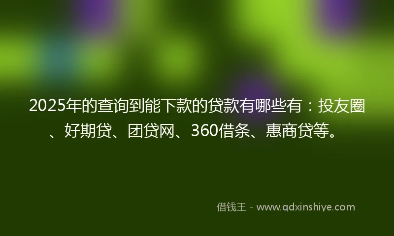 2025年的查询到能下款的贷款有哪些有：投友圈、好期贷、团贷网、360借条、惠商贷等。