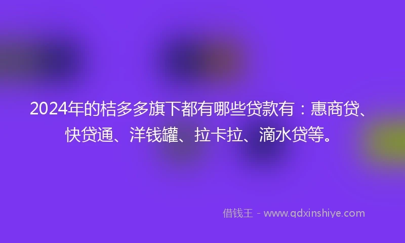 2024年的桔多多旗下都有哪些贷款有：惠商贷、快贷通、洋钱罐、拉卡拉、滴水贷等。