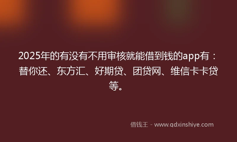 2025年的有没有不用审核就能借到钱的app有：替你还、东方汇、好期贷、团贷网、维信卡卡贷等。