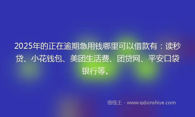2025年的正在逾期急用钱哪里可以借款有：读秒贷、小花钱包、美团生活费、团贷网、平安口袋银行等。