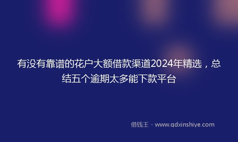 有没有靠谱的花户大额借款渠道2024年精选，总结五个逾期太多能下款平台