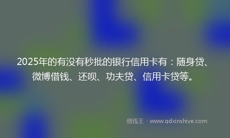 2025年的有没有秒批的银行信用卡有：随身贷、微博借钱、还呗、功夫贷、信用卡贷等。