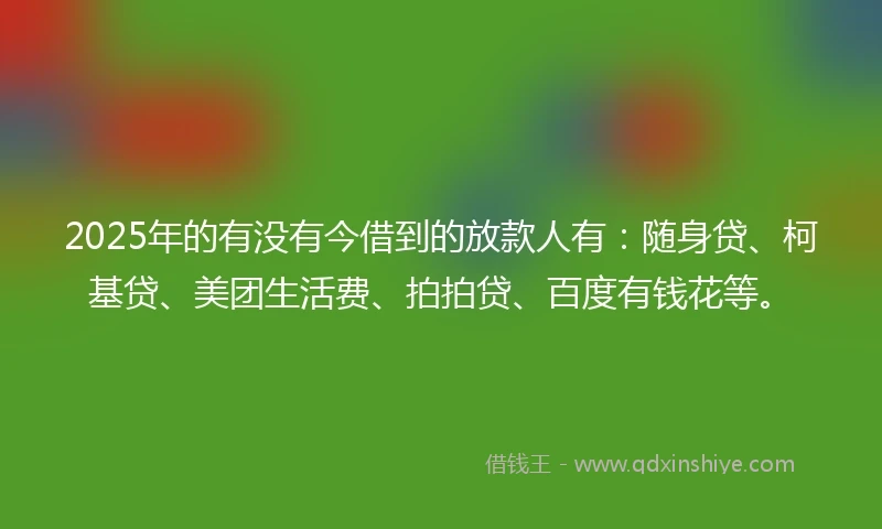 2025年的有没有今借到的放款人有：随身贷、柯基贷、美团生活费、拍拍贷、百度有钱花等。