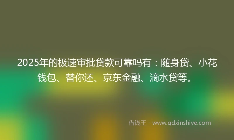 2025年的极速审批贷款可靠吗有：随身贷、小花钱包、替你还、京东金融、滴水贷等。