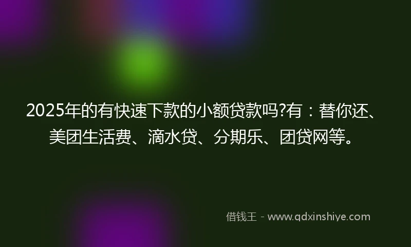 2025年的有快速下款的小额贷款吗?有：替你还、美团生活费、滴水贷、分期乐、团贷网等。
