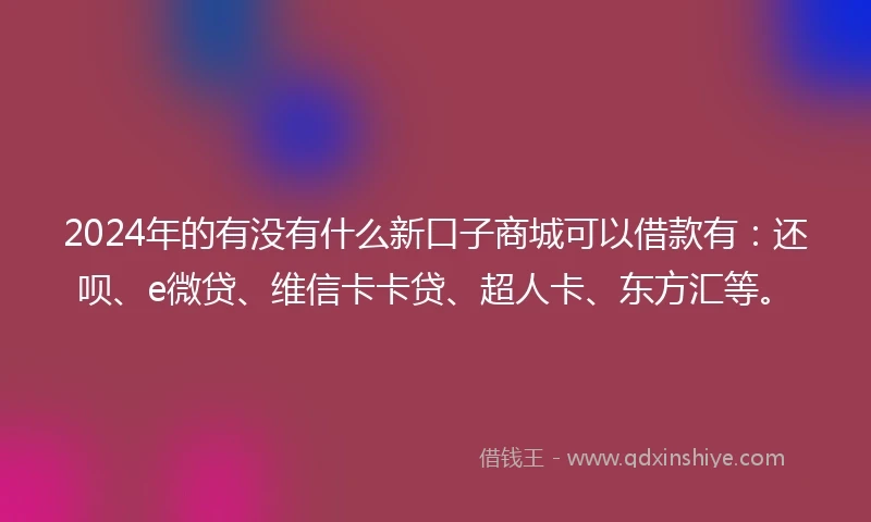 2024年的有没有什么新口子商城可以借款有：还呗、e微贷、维信卡卡贷、超人卡、东方汇等。