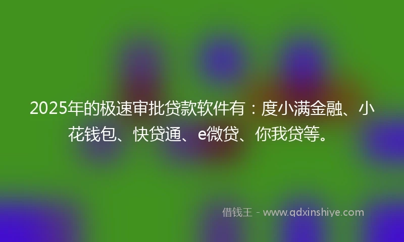 2025年的极速审批贷款软件有：度小满金融、小花钱包、快贷通、e微贷、你我贷等。
