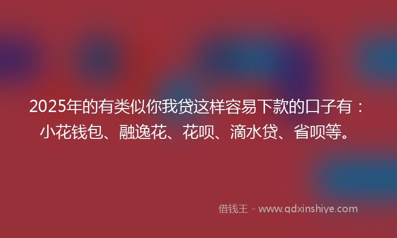2025年的有类似你我贷这样容易下款的口子有：小花钱包、融逸花、花呗、滴水贷、省呗等。
