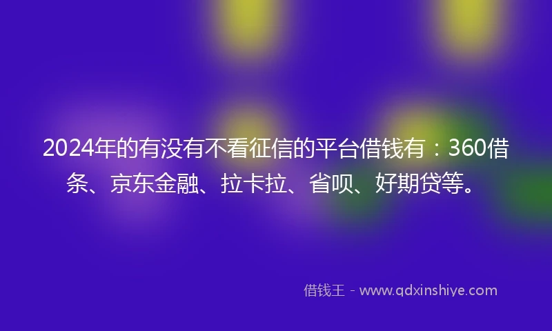 2024年的有没有不看征信的平台借钱有：360借条、京东金融、拉卡拉、省呗、好期贷等。
