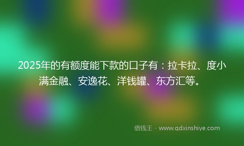2025年的有额度能下款的口子有：拉卡拉、度小满金融、安逸花、洋钱罐、东方汇等。