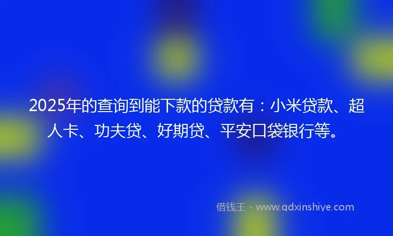 2025年的查询到能下款的贷款有：小米贷款、超人卡、功夫贷、好期贷、平安口袋银行等。