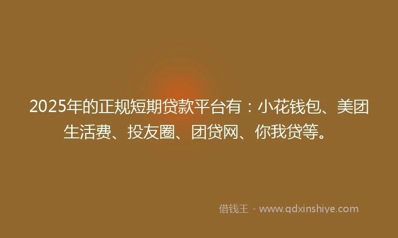 2025年的正规短期贷款平台有：小花钱包、美团生活费、投友圈、团贷网、你我贷等。