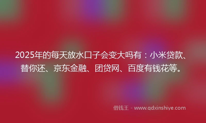 2025年的每天放水口子会变大吗有：小米贷款、替你还、京东金融、团贷网、百度有钱花等。