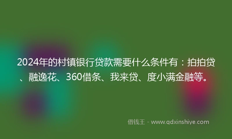 2024年的村镇银行贷款需要什么条件有：拍拍贷、融逸花、360借条、我来贷、度小满金融等。