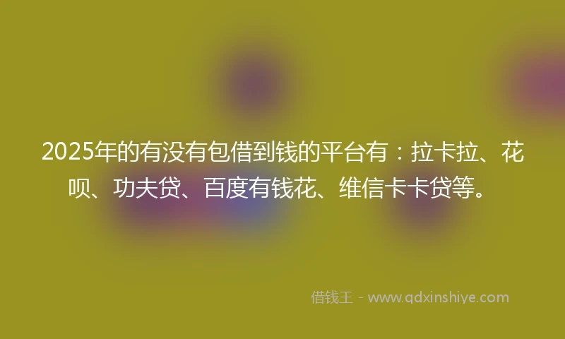 2025年的有没有包借到钱的平台有：拉卡拉、花呗、功夫贷、百度有钱花、维信卡卡贷等。