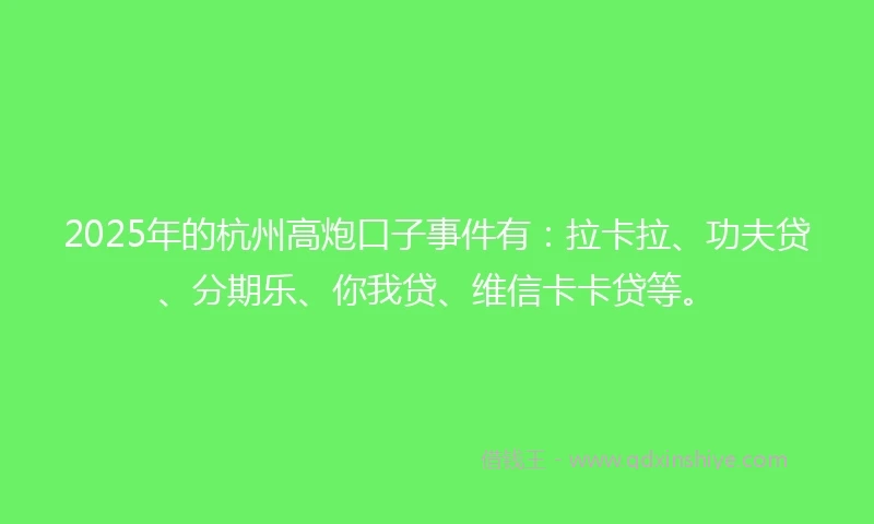 2025年的杭州高炮口子事件有：拉卡拉、功夫贷、分期乐、你我贷、维信卡卡贷等。