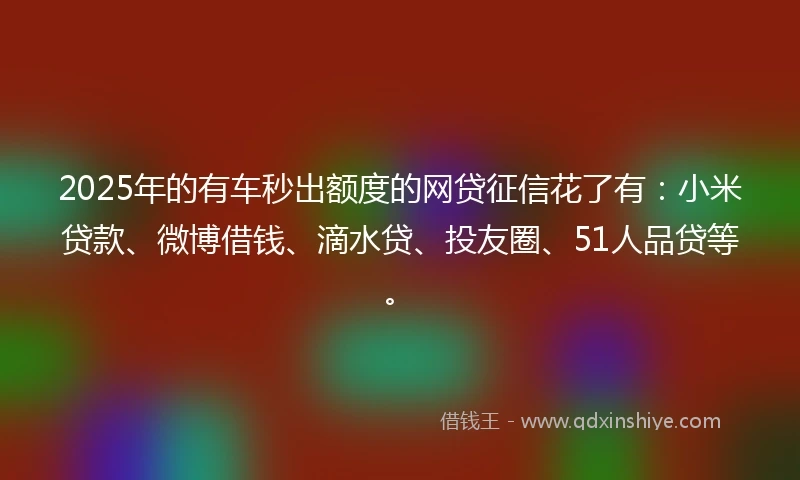 2025年的有车秒出额度的网贷征信花了有：小米贷款、微博借钱、滴水贷、投友圈、51人品贷等。