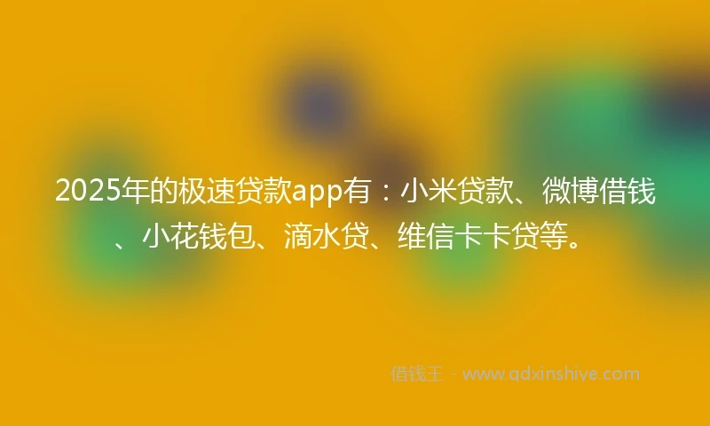 2025年的极速贷款app有：小米贷款、微博借钱、小花钱包、滴水贷、维信卡卡贷等。