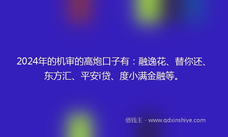 2024年的机审的高炮口子有：融逸花、替你还、东方汇、平安i贷、度小满金融等。