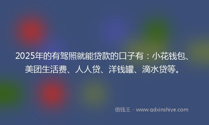 2025年的有驾照就能贷款的口子有：小花钱包、美团生活费、人人贷、洋钱罐、滴水贷等。