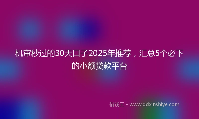 机审秒过的30天口子2025年推荐，汇总5个必下的小额贷款平台
