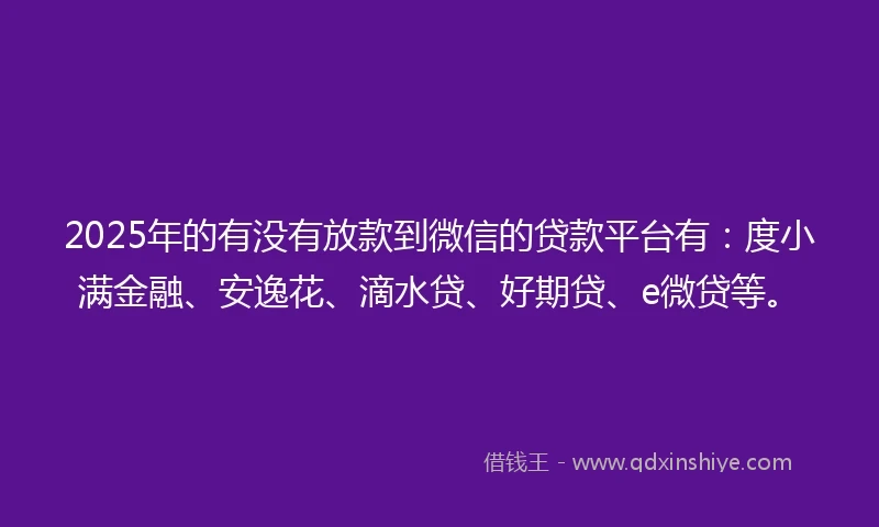 2025年的有没有放款到微信的贷款平台有：度小满金融、安逸花、滴水贷、好期贷、e微贷等。