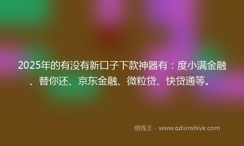 2025年的有没有新口子下款神器有：度小满金融、替你还、京东金融、微粒贷、快贷通等。