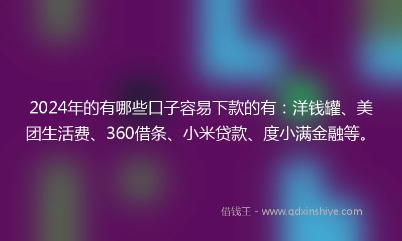 2024年的有哪些口子容易下款的有：洋钱罐、美团生活费、360借条、小米贷款、度小满金融等。