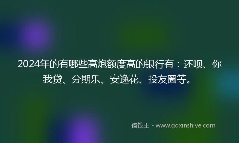 2024年的有哪些高炮额度高的银行有：还呗、你我贷、分期乐、安逸花、投友圈等。