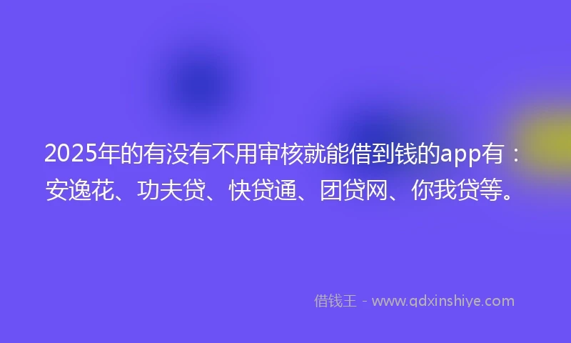 2025年的有没有不用审核就能借到钱的app有：安逸花、功夫贷、快贷通、团贷网、你我贷等。