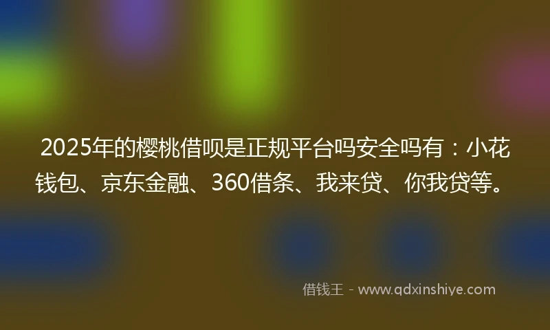 2025年的樱桃借呗是正规平台吗安全吗有：小花钱包、京东金融、360借条、我来贷、你我贷等。