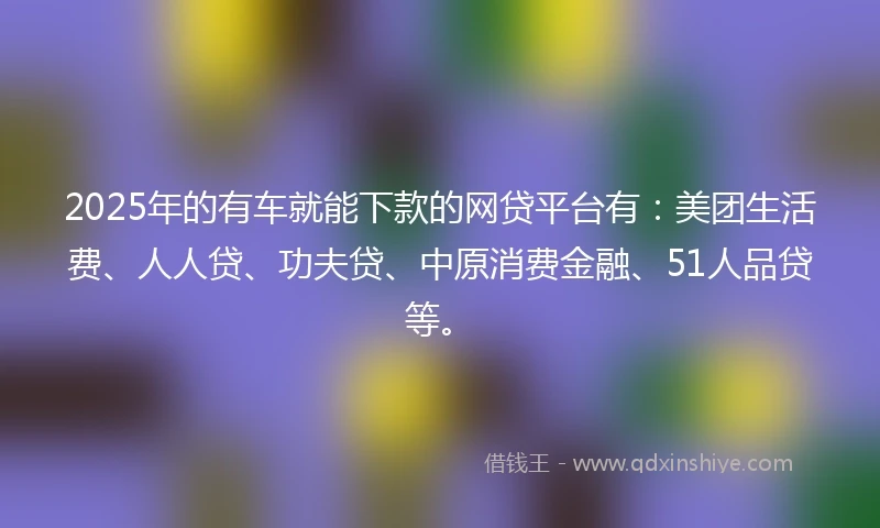 2025年的有车就能下款的网贷平台有：美团生活费、人人贷、功夫贷、中原消费金融、51人品贷等。