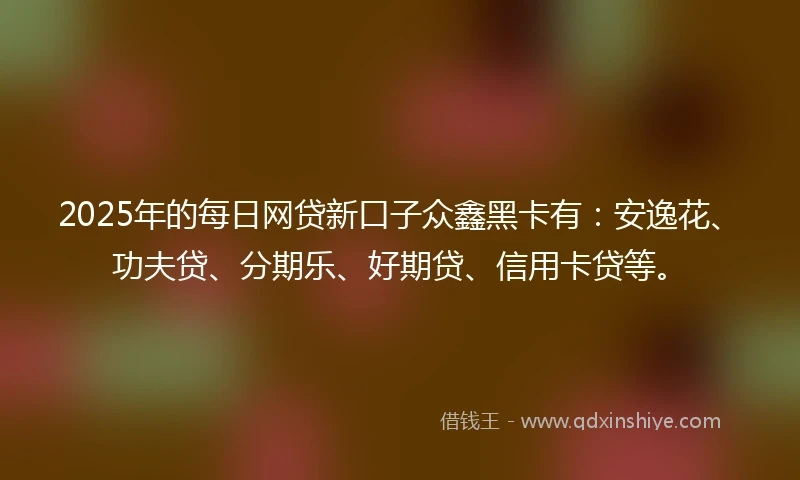 2025年的每日网贷新口子众鑫黑卡有：安逸花、功夫贷、分期乐、好期贷、信用卡贷等。