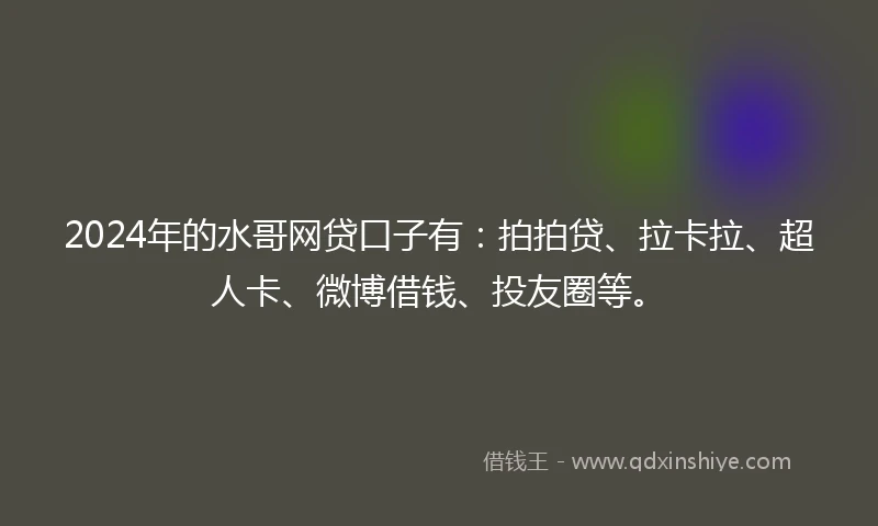 2024年的水哥网贷口子有：拍拍贷、拉卡拉、超人卡、微博借钱、投友圈等。