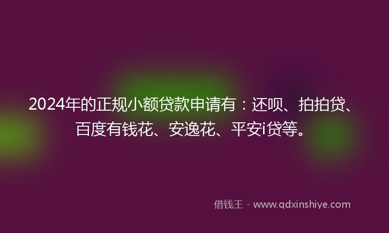 2024年的正规小额贷款申请有：还呗、拍拍贷、百度有钱花、安逸花、平安i贷等。