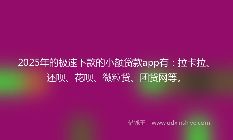 2025年的极速下款的小额贷款app有：拉卡拉、还呗、花呗、微粒贷、团贷网等。