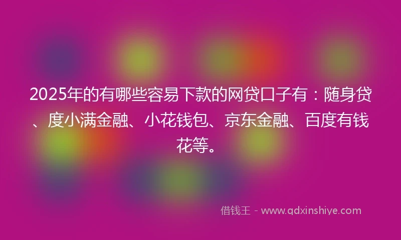 2025年的有哪些容易下款的网贷口子有：随身贷、度小满金融、小花钱包、京东金融、百度有钱花等。