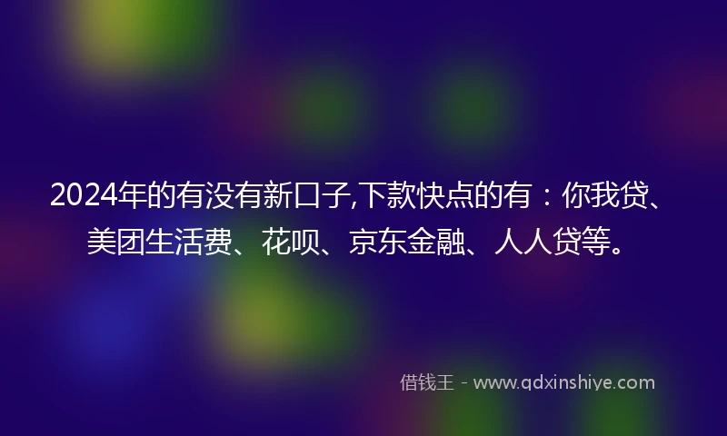 2024年的有没有新口子,下款快点的有：你我贷、美团生活费、花呗、京东金融、人人贷等。