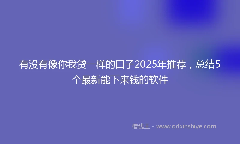 有没有像你我贷一样的口子2025年推荐，总结5个最新能下来钱的软件