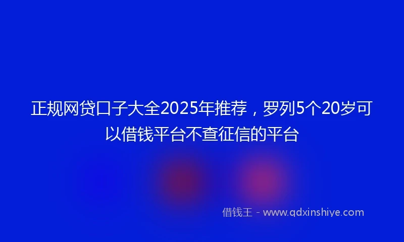 正规网贷口子大全2025年推荐，罗列5个20岁可以借钱平台不查征信的平台
