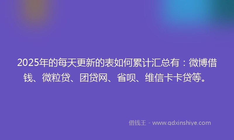 2025年的每天更新的表如何累计汇总有：微博借钱、微粒贷、团贷网、省呗、维信卡卡贷等。