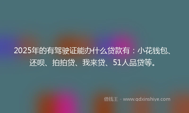 2025年的有驾驶证能办什么贷款有：小花钱包、还呗、拍拍贷、我来贷、51人品贷等。