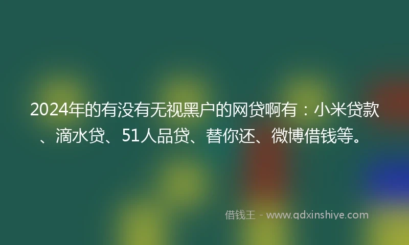 2024年的有没有无视黑户的网贷啊有：小米贷款、滴水贷、51人品贷、替你还、微博借钱等。