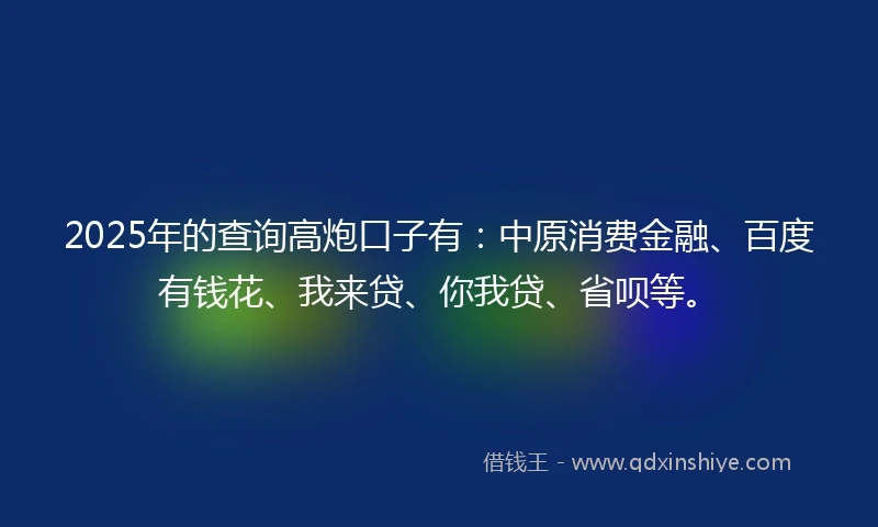 2025年的查询高炮口子有：中原消费金融、百度有钱花、我来贷、你我贷、省呗等。