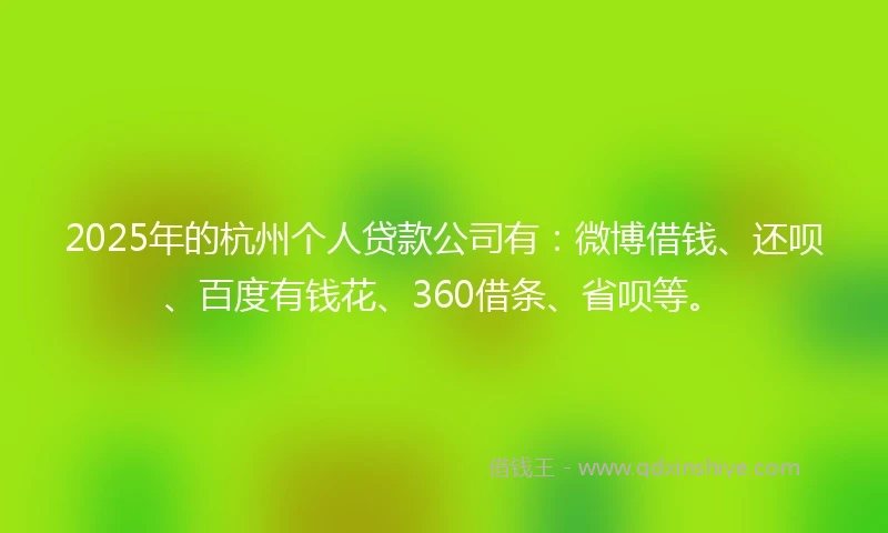 2025年的杭州个人贷款公司有：微博借钱、还呗、百度有钱花、360借条、省呗等。